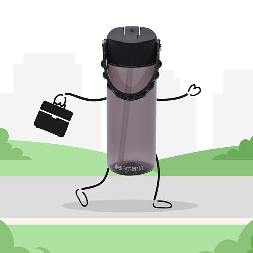 Elemental Leak Proof Water Bottles for Kids - Splash Kids Water Bottle for School with Fun Fidget Pop-it Handle - BPA Free Tritan Plastic Reusable Water Bottle with Straw - Black - 18oz