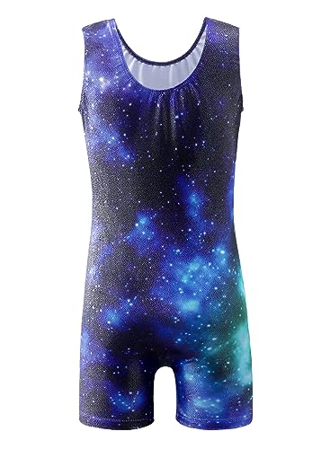 EQSJIU Gymnastics Gifts For Girls Biketards Rainbow Unicorn Dinosaur Mermaid Leopard Donut Galaxy 5-6 Years Girls Accessories Blue Galaxy
