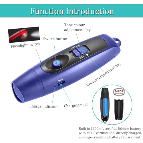 Electronic Whistle Rechargeable for Referees Coaches Teachers Electric Whistle Handheld Whistles with USB Charging for Outdoor Sports Games Emergency Whistle with Lanyard 4 Tones High Volume, Blue