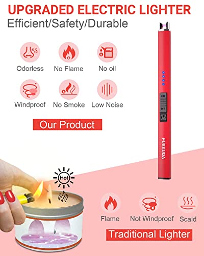 Electric Candle Lighter Plasma Arc Lighters Windproof & Flameless with USB Rechargeable Battery Double Safety Switch (Ruby Red)