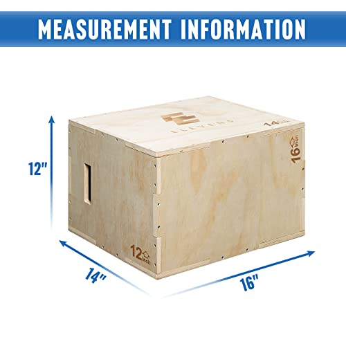 Elevens 3 in 1 Wooden Plyo Box Jump Box Plyometric Box for Jumping Trainer, Skipping, Jumping, Lunges, Box Jumps, Squats, Step-Ups, Dips (16"x12"x14")