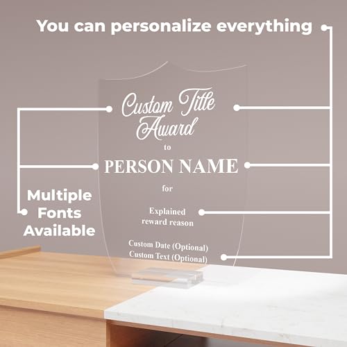 EGD Personalized Acrylic Trophy Award for Activities I Custom Trophy Plaque I Customizable Awards and Trophies I Customize Your Employee Appreciation Gifts (Wide 8" x 10" Height) (Award No Logo)