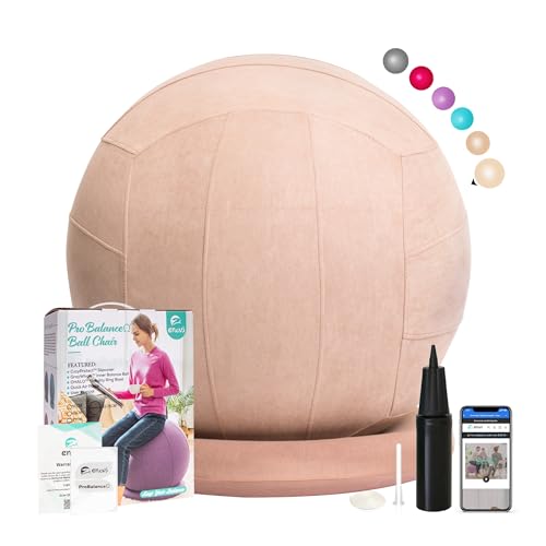 ENOVI ProBalanceΩ Ball Chair, Yoga Ball Chair Exercise Ball Chair with Slipcover and Base for Home Office Desk, Birthing & Pregnancy, Stability Ball & Balance Ball Seat to Relieve Back Pain, 65cm, WF