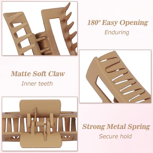 12 Pack 3.5 Inch Matte Square Hair Claw Clips for Women, Strong Hold Neutral Claws for Thick Thin Hair(Multicolor)