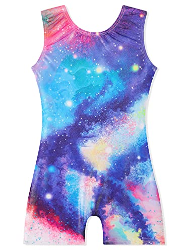 EQSJIU Smoky Cloud Leotards For Girls Gymnastics Size 5-6 Colorful Multicolored Galaxy Cosmos Milky Way Biketard Leotard With Shorts Shiny Outfit