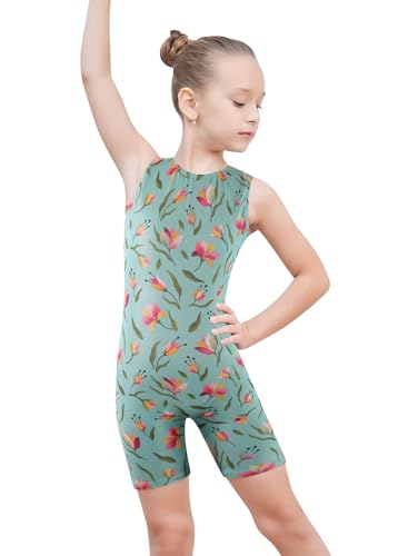 EQSJIU Dance Leotards For Toddler Girls Aqua Flower Girls Gymnastics Unitard 5-6 Years