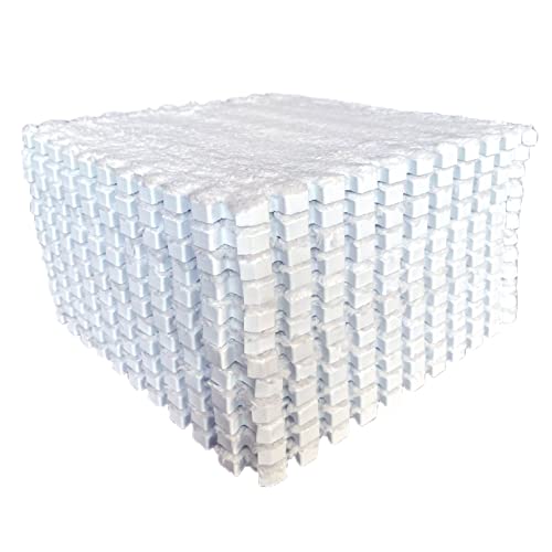 easycustomerlee 12pcs Interlocking Carpet Shaggy Soft EVA Foam Mats Fluffy Rugs Protective Floor Tiles Play Mats for Children Kids Room Home Parlor Bedroom(White)
