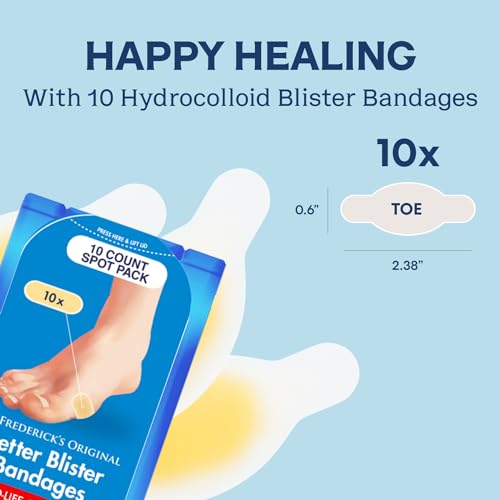 Dr. Frederick's Original Better Blister Bandages - 10 ct Toe Pack - Water Resistant Hydrocolloid Bandages for Foot, Toe Blister Prevention & Recovery - Blister Pads