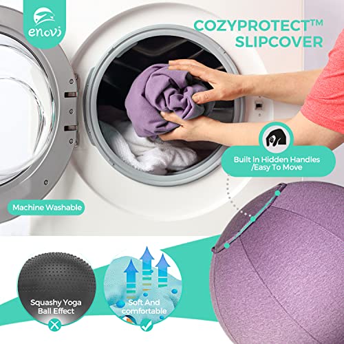 ENOVI ProBalanceΩ Ball Chair, Yoga Ball Chair Exercise Ball Chair with Slipcover and Base for Home Office Desk, Birthing & Pregnancy, Stability Ball & Balance Ball Seat to Relieve Back Pain, 65cm, WF