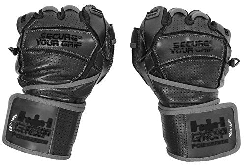 Elite Leather Gym Gloves with Built in 2" Wide Wrist Wraps Best Leather Glove Design for Weight Power Lifting Bodybuilding & Strength Training Workout Exercises (Black, Small)