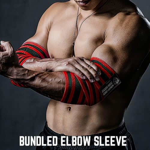 Elbow Wraps for Weightlifting (1 Pair), 47" Elastic Elbow Support & Compression Powerlifting, Fitness, Cross Training & Gym Workout - Elbow Straps for Weight Lifting