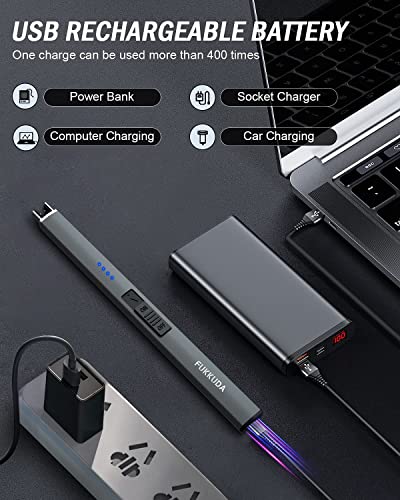 Electric Candle Lighter Plasma Arc Lighters Windproof & Flameless with USB Rechargeable Battery Double Safety Switch (Space Grey)