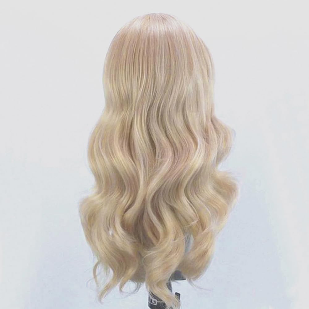 ELESTY Long Wavy Blonde Hair Synthetic Lace Front Wigs for Women Natural Hairline Heat Resistant Fiber Hair Free Part Glueless Lace Front Wigs Daily Party Lace Wigs 24Inch