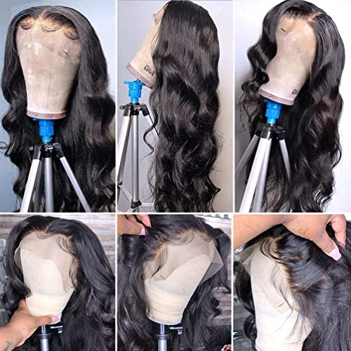 Douyin Body Wave Lace Front Wigs Human Hair Pre Plucked 13x4 Transparent Lace Front Wig For Women Human Hair Wig Glueless Frontal Wigs Natural Black Color (34 inch)