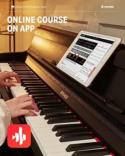 Donner DDP-90 Digital Piano, 88 Key Weighted Piano Keyboard for Beginner/Professional W/Three Pedals, Supports U-disk Music Playing, PC/Tablet/Cell Phone Connecting, Audio In/Output