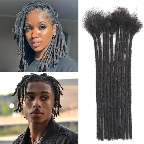 Dreadlock Extensions Human Hair 10-100 Strands 100% Full Handmade Permanent Loc Extension Human Hair for Women/Men/Kids Can Be Dyed Bleached Curled Twisted (0.4cm 1B, 10 inch 10 Strands)