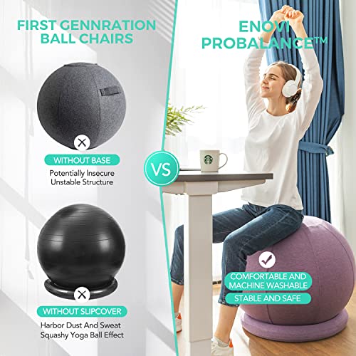 ENOVI ProBalanceΩ Ball Chair, Yoga Ball Chair Exercise Ball Chair with Slipcover and Base for Home Office Desk, Birthing & Pregnancy, Stability Ball & Balance Ball Seat to Relieve Back Pain, 65cm, WF