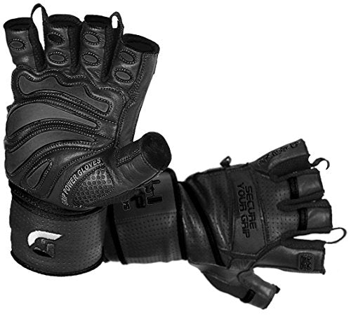 Elite Leather Gym Gloves with Built in 2" Wide Wrist Wraps Best Leather Glove Design for Weight Power Lifting Bodybuilding & Strength Training Workout Exercises (Black, Small)