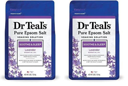 Dr Teal's Epsom Salt Soaking Solution, Soothe & Sleep, Lavender, 3lbs (Packaging May Vary) (Pack of 2)