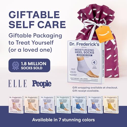 Dr. Frederick's Original Moisturizing Fuzzy Socks - 2 Pairs - Cozy Gel-Lined Sleep Socks for Women & Men - Soothing Dry, Cracked Feet - Crack Heel Repair - Heal Dry Heels - Lilac Leisure