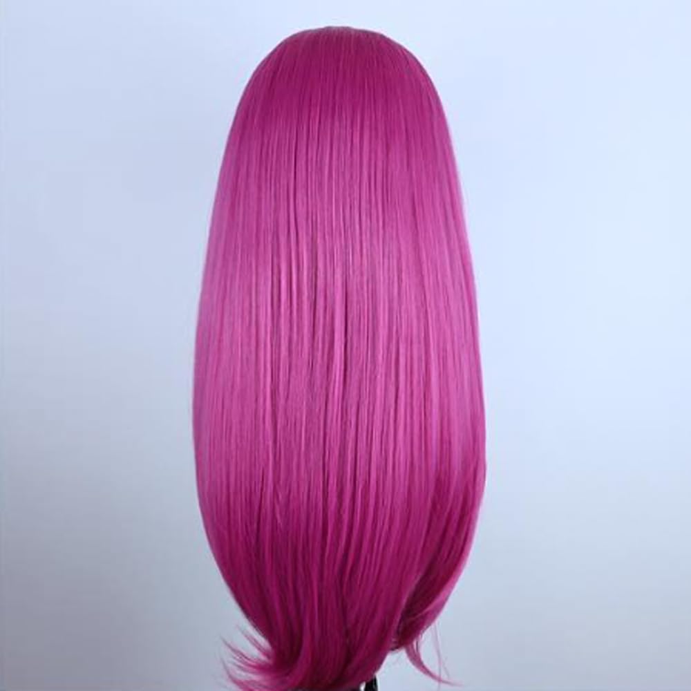 ELESTY Pink Synthetic Lace Front Wig Long Straight Pre Plucked Natural Hairline Synthetic Hair Wig Hot Pink Glueless Heat Resistant Fiber Hair Wig for Fashion Women