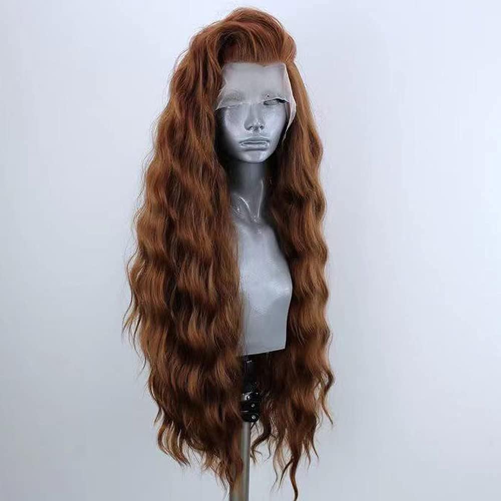 ELESTY 13 * 4 Light Brown Hair Long Wavy Synthetic Lace Front Wigs for Women Loose Curly Free Part Glueless Lace Wig Heat Resistant Fiber Hair Water Wave Cosplay Wigs 24Inch