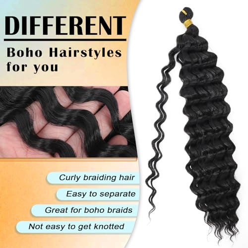 Eerya Long Curly Braiding Hair 18 Inch 4 Packs Deep Ocean Wave Crochet Hair for Black Women Deep Wave Braiding Hair for Boho Braids（18 inch, TBUG）