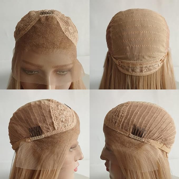 ELESTY Long Wavy Blonde Hair Synthetic Lace Front Wigs for Women Natural Hairline Heat Resistant Fiber Hair Free Part Glueless Lace Front Wigs Daily Party Lace Wigs 24Inch