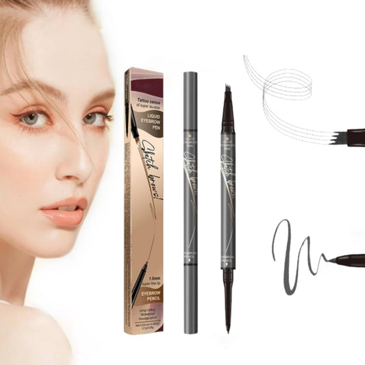 2 in 1 Eyebrow Pencil, 2025 NEW Magic Eyebrow Tattoo Pencil 4 Fork Tip, Waterproof Eyebrow Pen Microblading Eyebrow Pencil Natural Fine Stroke Eyebrow Pen (Grey)