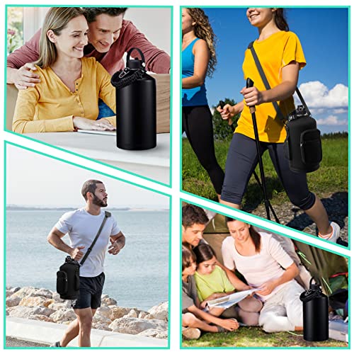 128OZ Insulated Water-Bottles with Strap - 1 Gallon Large Water Jug with Straw & Spout Lid, Stainless Steel Water Bottle Leak Proof, Cold-48h Hot-24h Metal Water Flask w/ Paracord Handle, Carrier Bag