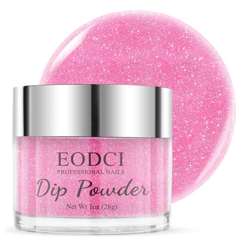 EODCI Dip Powder Reflective Hot Pink Glitter Nail Dipping Powder French Powder Glitter Nail Art Starter Manicure Salon DIY at Home No Needed Nail Lamp Curing Odor-Free&Long-Lasting 1 Oz