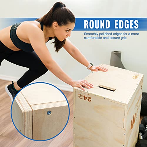 Elevens 3 in 1 Wooden Plyo Box Jump Box Plyometric Box for Jumping Trainer, Skipping, Jumping, Lunges, Box Jumps, Squats, Step-Ups, Dips (16"x12"x14")