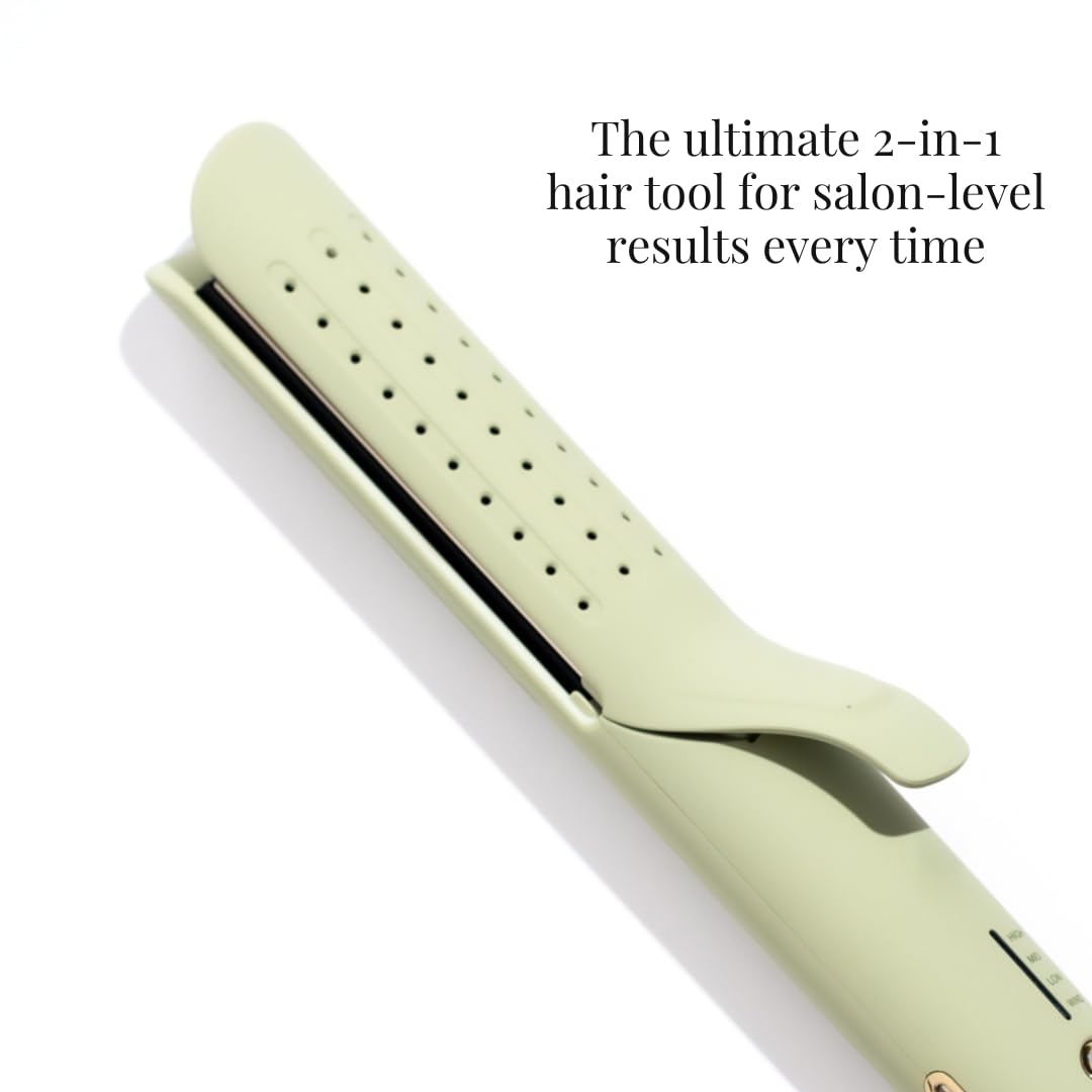 Edrée The Loulou 2-in-1 Airflow Hair Straightener & Curler | 1" Titanium Plates | 330°F to 450°F Heat Control with Cool Shot | 360 Swivel | Dual Voltage (Sage)