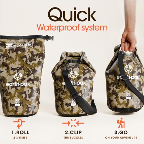 Earth Pak Waterproof Dry Bag - Roll Top Waterproof Backpack Sack Keeps Gear Dry for Kayaking, Beach, Rafting, Boating, Hiking, Camping and Fishing with Waterproof Phone Case