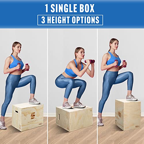 Elevens 3 in 1 Wooden Plyo Box Jump Box Plyometric Box for Jumping Trainer, Skipping, Jumping, Lunges, Box Jumps, Squats, Step-Ups, Dips (16"x12"x14")