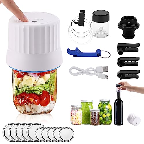 Electric Mason Jar Vacuum Sealer for Wide & Regular-Mouth Jar and Accessory Hose Compatible with FoodSaver Vacuum Sealer and Vacuum Container, Wine Vacuum Stoppers, Vacuum Sealer Kit