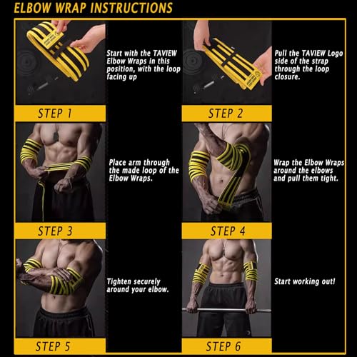 Elbow Wraps for Weightlifting (1 Pair), 47" Elastic Elbow Support & Compression Powerlifting, Fitness, Cross Training & Gym Workout - Elbow Straps for Weight Lifting