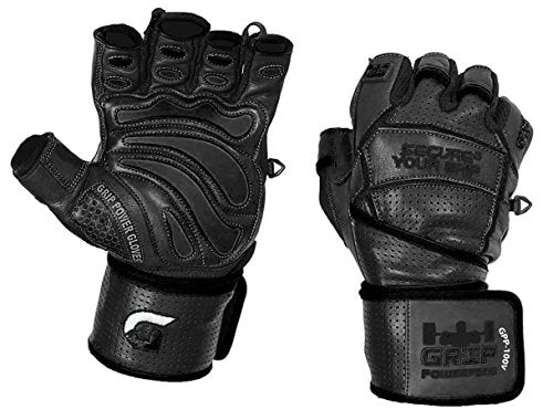 Elite Leather Gym Gloves with Built in 2" Wide Wrist Wraps Best Leather Glove Design for Weight Power Lifting Bodybuilding & Strength Training Workout Exercises (Black, Small)