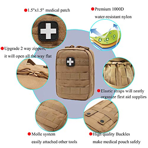 EMT Pouch MOLLE Ifak Pouch Tactical MOLLE Medical First Aid Kit Utility Pouch Carlebben (with Medical Supplies Tan)