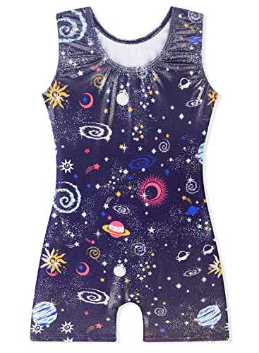 EQSJIU Girls Gymnastics Leotards with Shorts 5-6 Black Cosmos 5/6 Years Old Toddlers Planet Star Starry Galaxy Sparkly Sparkle Galaxy Outfits Dance Clothes