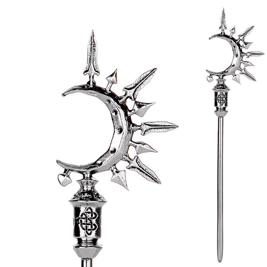 2pcs Sword Moon Hair Styling Pins Black Wicca Witch Hair Slide Renaissance Festival Hair Acceossories for Women Hair Stick Antique Silver Plated