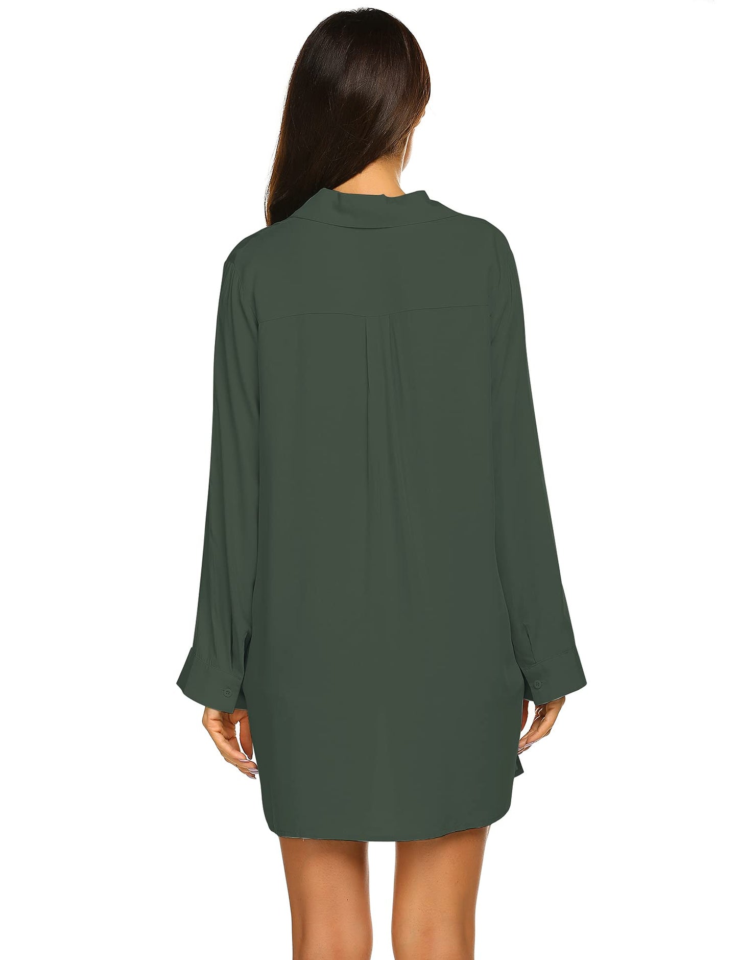 Ekouaer Women's Beach Bikini Cover Up Long Roll-up Sleeve Summer Button Down Coverup Shirt Army Green