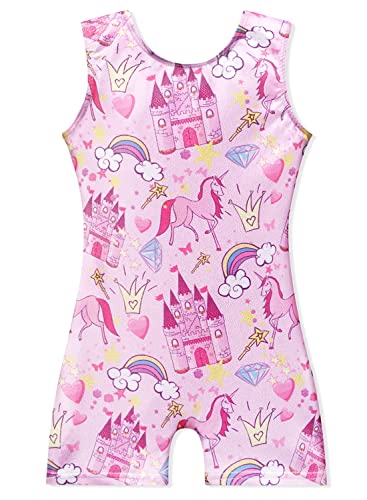 EQSJIU Leotards For Girls Gymnastics With Shorts Sparkle Unicorn 5t Size 5-6 Years Old 5-6x Castle Hot Pink Rainbow Outfits Apparel Biketard