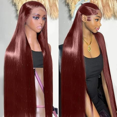 250 Density Straight Lace Front Wigs Human Hair Pre Plucked 13x4 HD Transparent Lace Front Wigs Human Hair for Women Reddish Brown Lace Front Wigs HumanHair 33# Colored Brazilian Human Hair Wig 32Inch