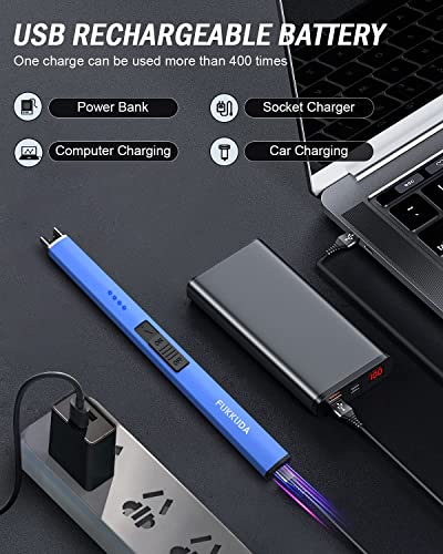 Electric Candle Lighter Plasma Arc Lighters Windproof & Flameless with USB Rechargeable Battery Double Safety Switch (Sapphire Blue)