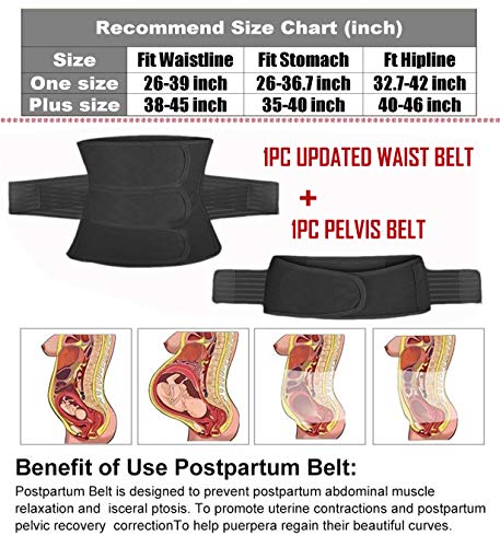 2 in 1 Postpartum Belly Wrap Waist/Pelvis Belt C-Section Natural Birth Back Support Girdle Postpartum Recovery Belt (Black-3 straps, One Size)