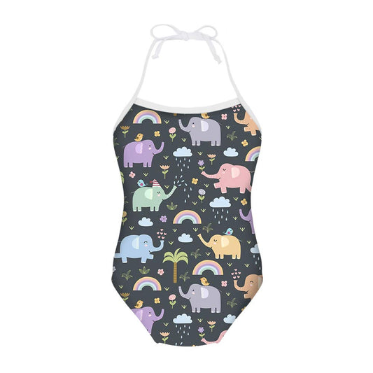 ELEQIN Swimsuits One Piece Swimwear Cute Rainbow Elephant Design Bathing Suits Rash Guard UPF 50+,3T-4T