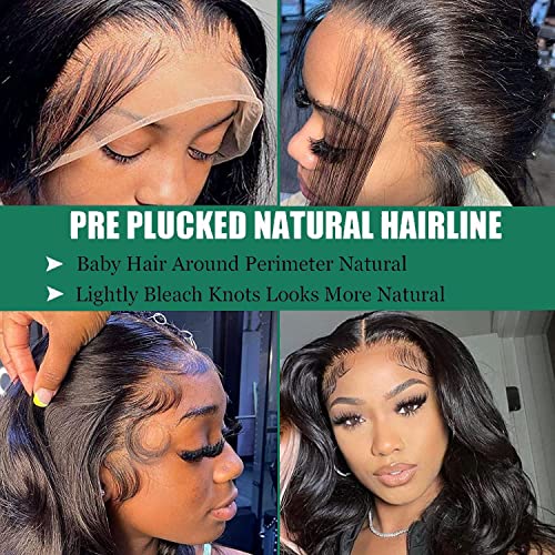 Douyin Body Wave Lace Front Wigs Human Hair Pre Plucked 13x4 Transparent Lace Front Wig For Women Human Hair Wig Glueless Frontal Wigs Natural Black Color (34 inch)