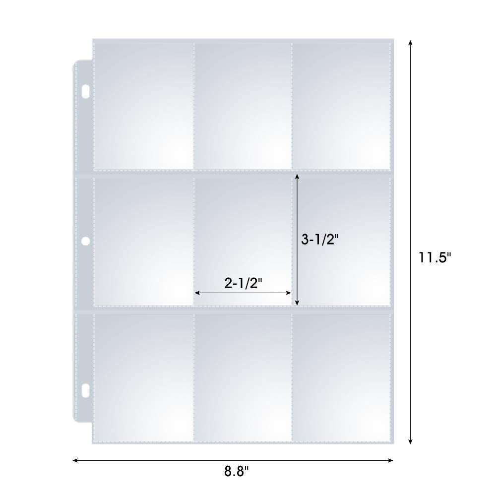 120 Pack 9 Pocket Page Protector, Sooez Trading Card Sleeves Pages Baseball Pages for 3 Ring Binder, Card Sheets for Standard Size Cards, Sport Cards, Game Cards, Business Cards