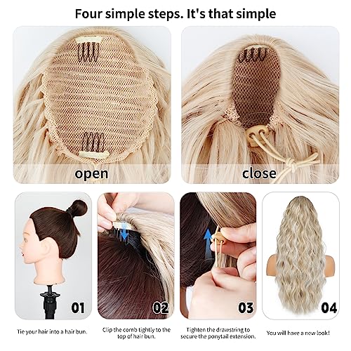 26 inch Blonde Ponytail Extension, Drawstring Ponytail Extension for Women, Long Wavy Pony Tails Hair Extensions, Synthetic Hair Extensions Ponytail for Daily Use (Dirty Blonde Mixed Beige Blonde)